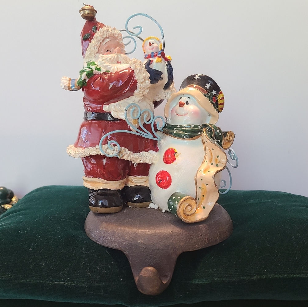 Festive Santa and Snowman Christmas Stocking Holder Heavy